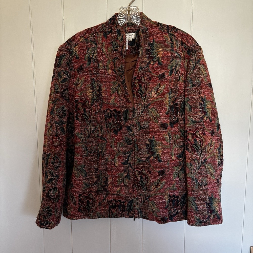 Coldwater Creek Floral Tapestry Jacket Womens M Textured Art To Wear Boho